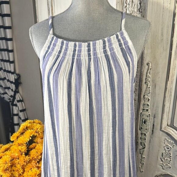 Beachlunchlounge Striped Sleeveless Dress with Ruffle Hem 100% Cool Cotton - Picture 3 of 8